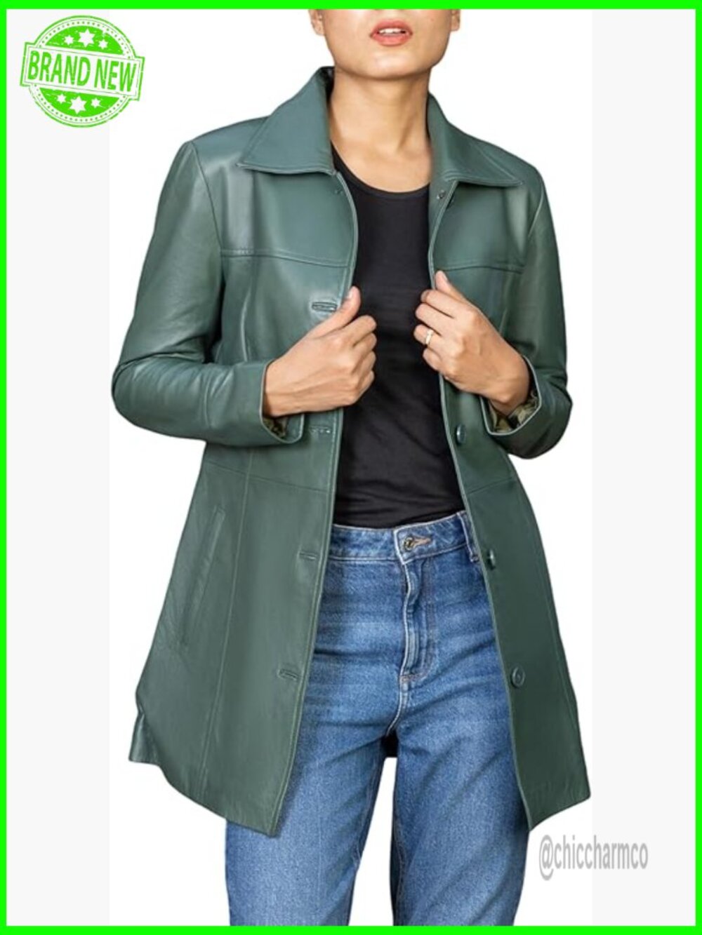 Genuine Leather Overcoat Blazer Style Long Sleeve Button Closure